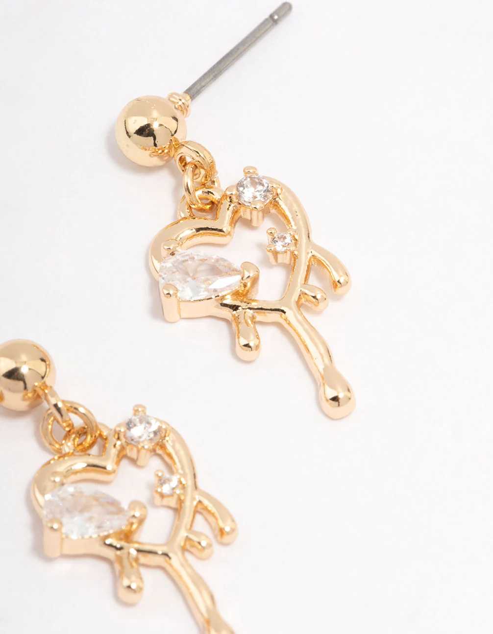 Gold Diamante Molten Heart Earrings - Image 3