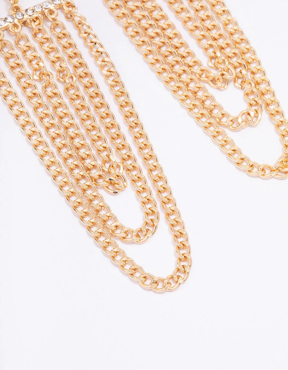 Gold Diamante Multi Chain Drop Earrings - Image 3