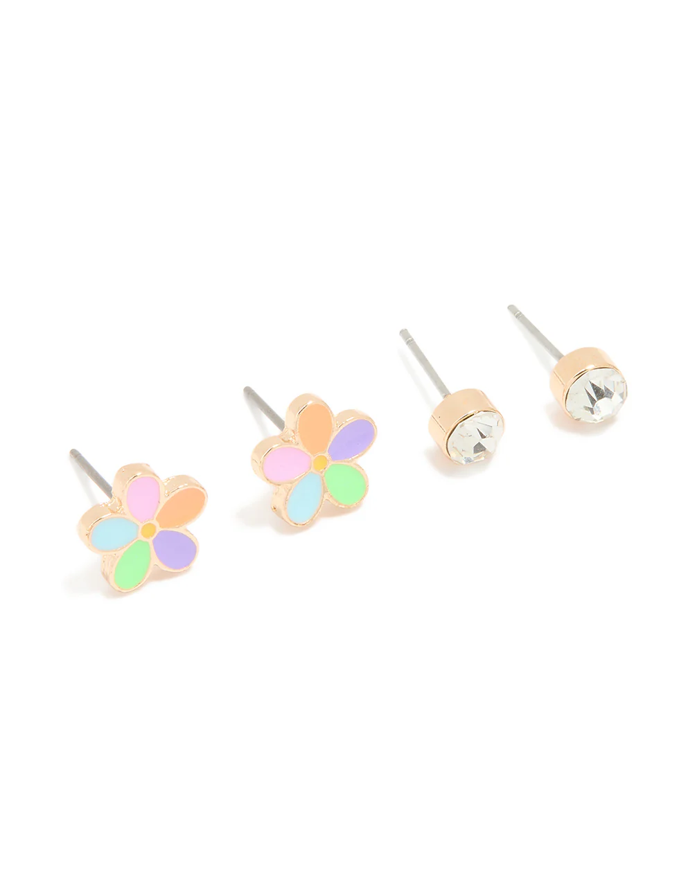 Gold Diamante & Multicoloured Flower Stud Earrings 2-Pack