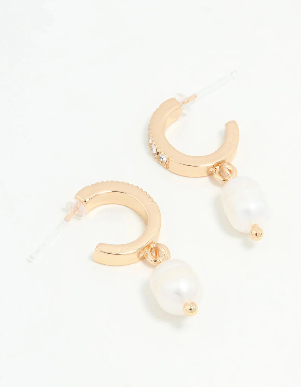 Gold Diamante & Pearl Drop Earrings
