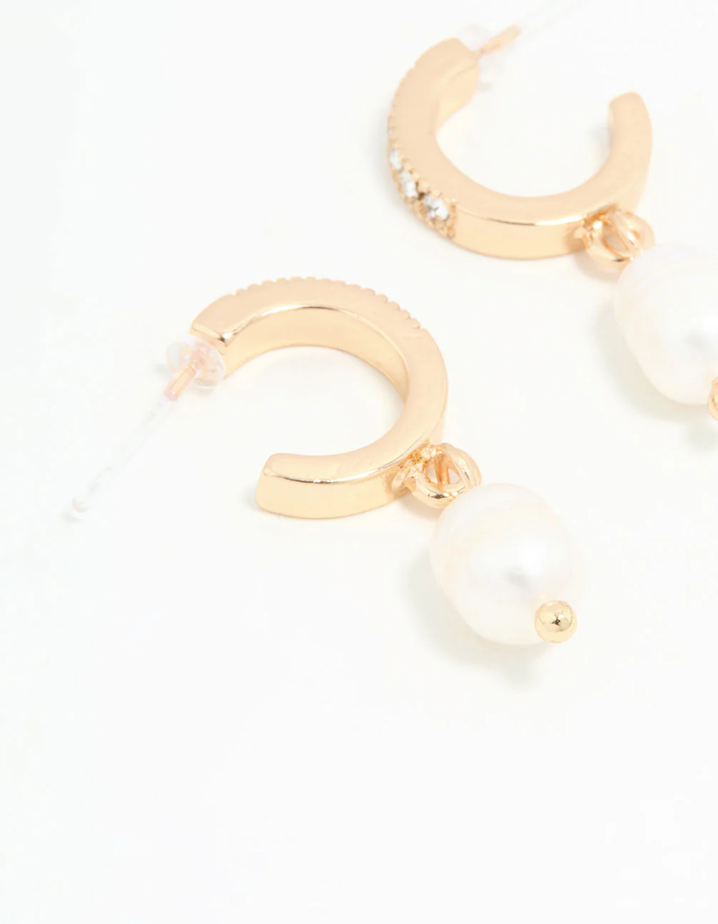 Gold Diamante & Pearl Drop Earrings - Image 4