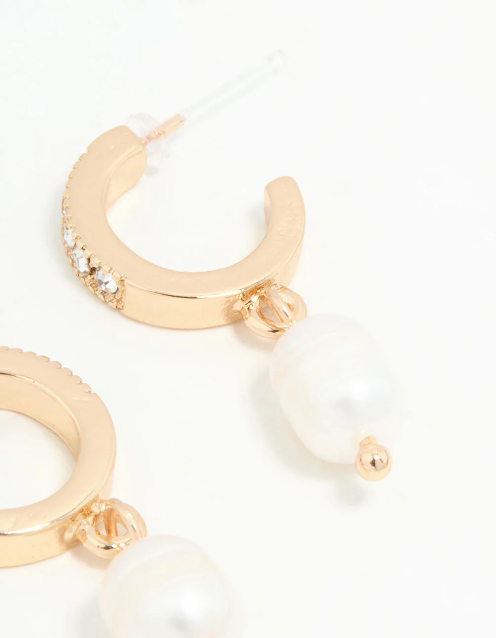 Gold Diamante & Pearl Drop Earrings - Image 5