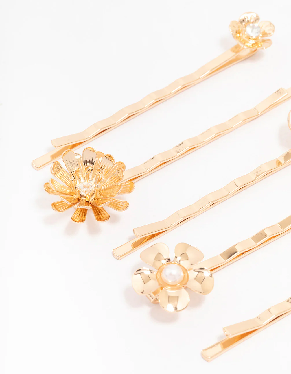 Gold Diamante Pearl Flower Hair Clip 5-Pack - Image 2