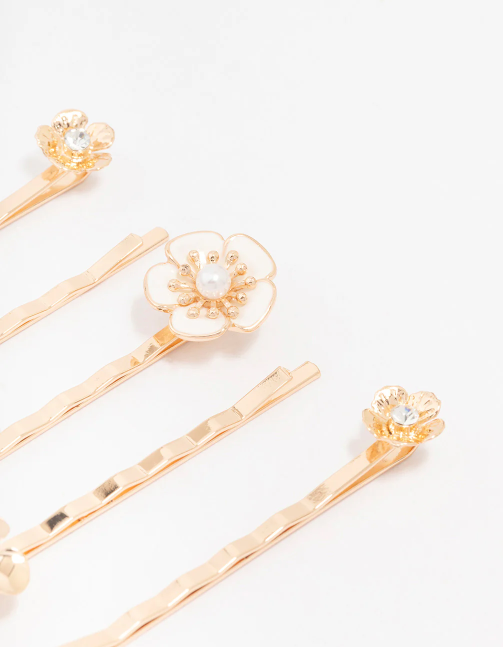 Gold Diamante Pearl Flower Hair Clip 5-Pack - Image 3