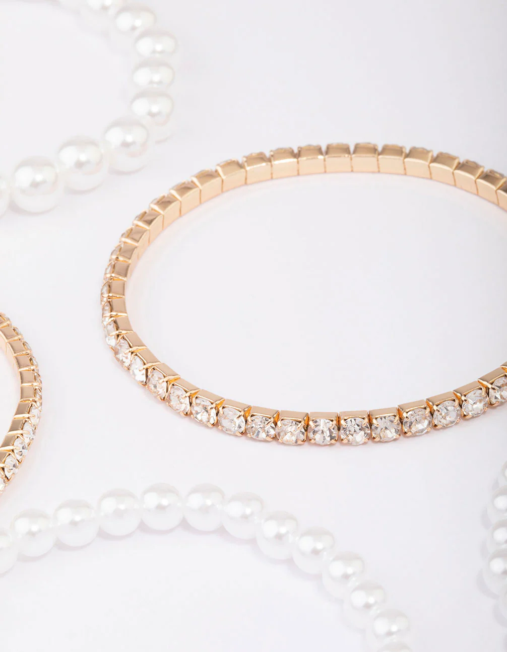 Gold Diamante & Pearl Mixed Bracelet 5-Pack - Image 2