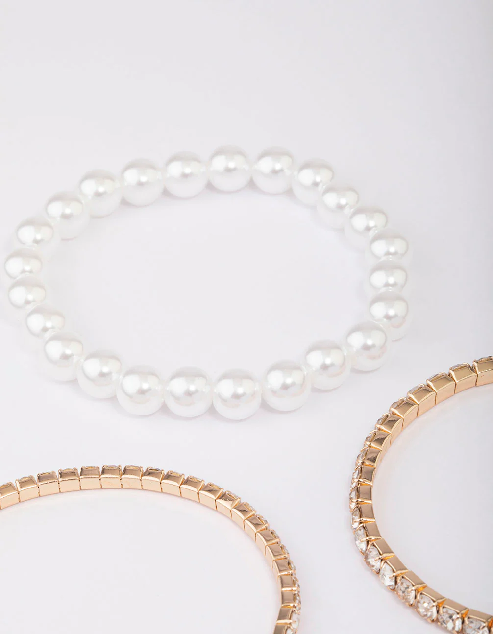 Gold Diamante & Pearl Mixed Bracelet 5-Pack - Image 3