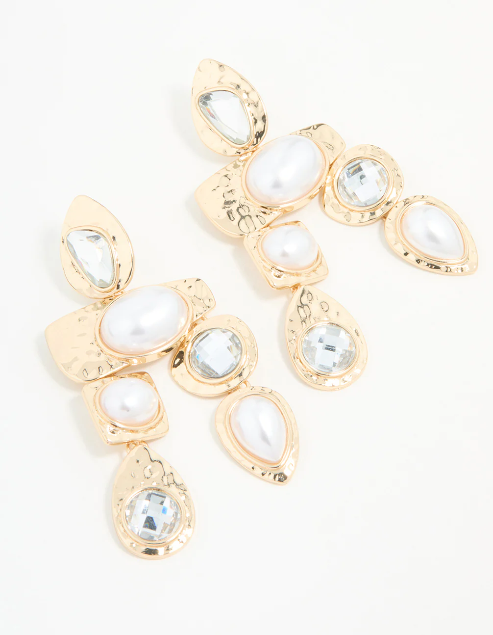 Gold Diamante Pearl Molten Drop Earrings