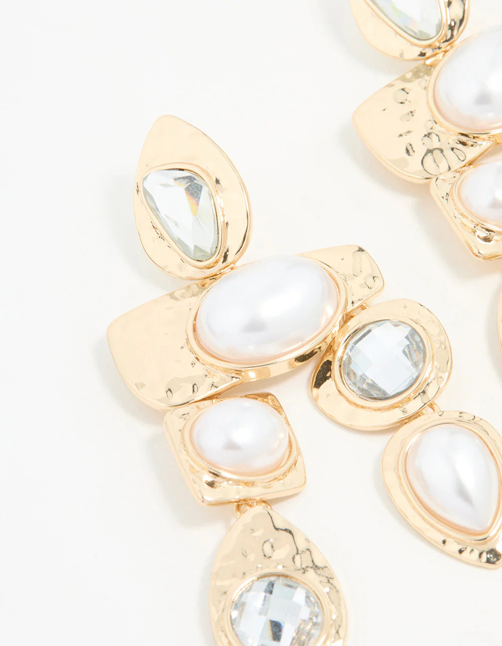 Gold Diamante Pearl Molten Drop Earrings - Image 4