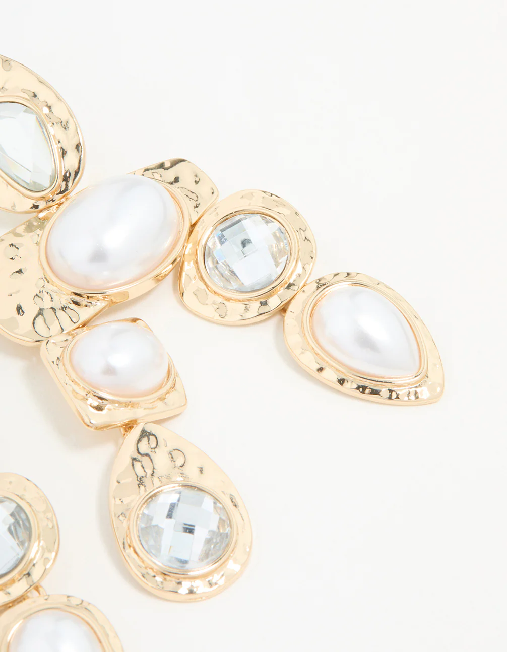 Gold Diamante Pearl Molten Drop Earrings - Image 5