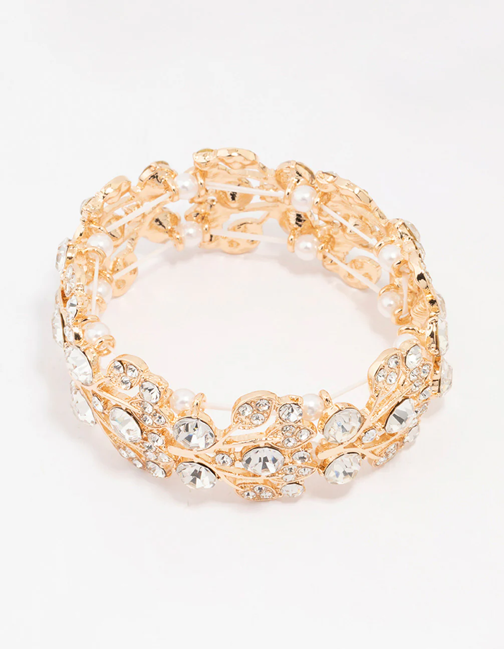 Gold Diamante Pearl Stretch Bracelet