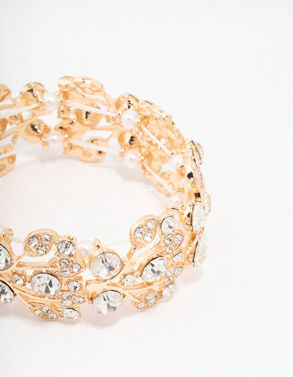 Gold Diamante Pearl Stretch Bracelet - Image 2