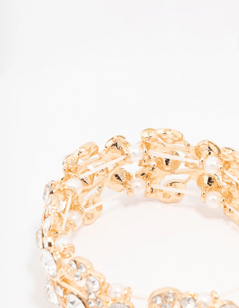 Gold Diamante Pearl Stretch Bracelet - Image 3