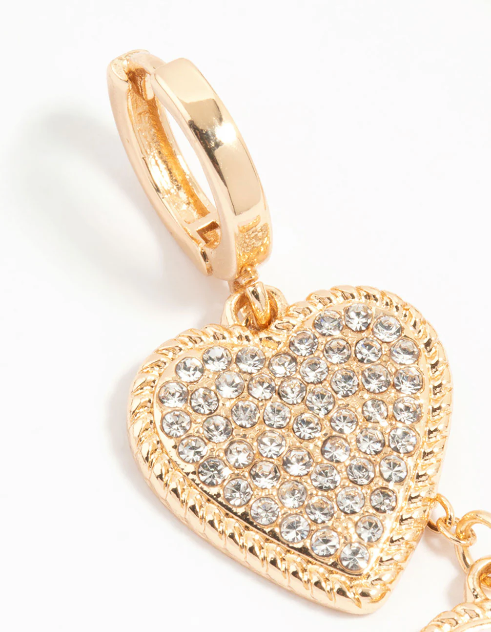 Gold Diamante & Pink Heart Drop Earrings - Image 2
