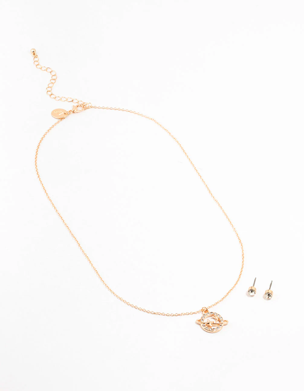 Gold Diamante Planet Necklace & Stud Earrings Set - Image 2