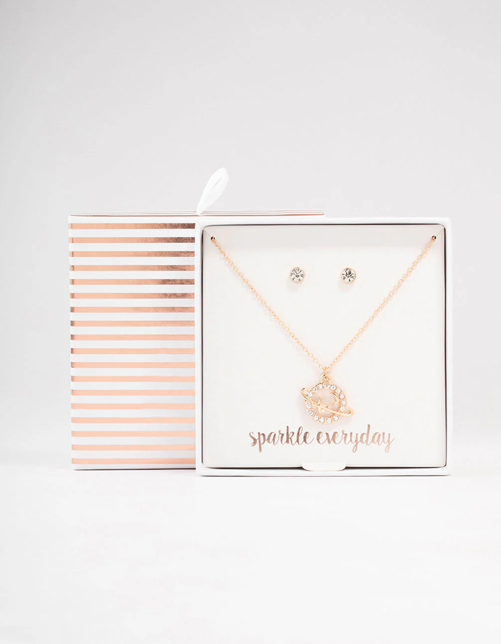 Gold Diamante Planet Necklace & Stud Earrings Set - Image 3