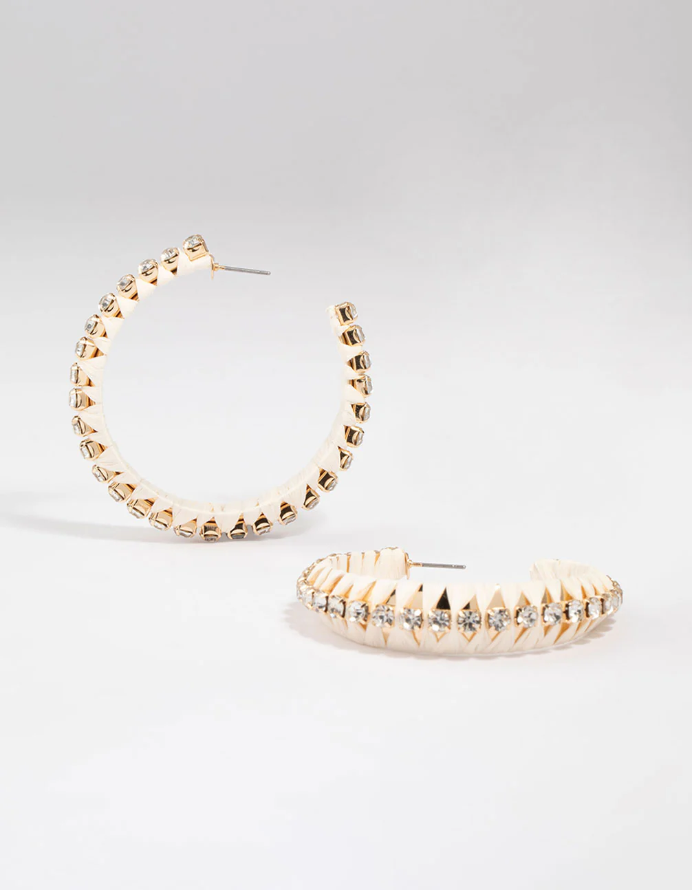 Gold Diamante Raffia Hoop Earrings