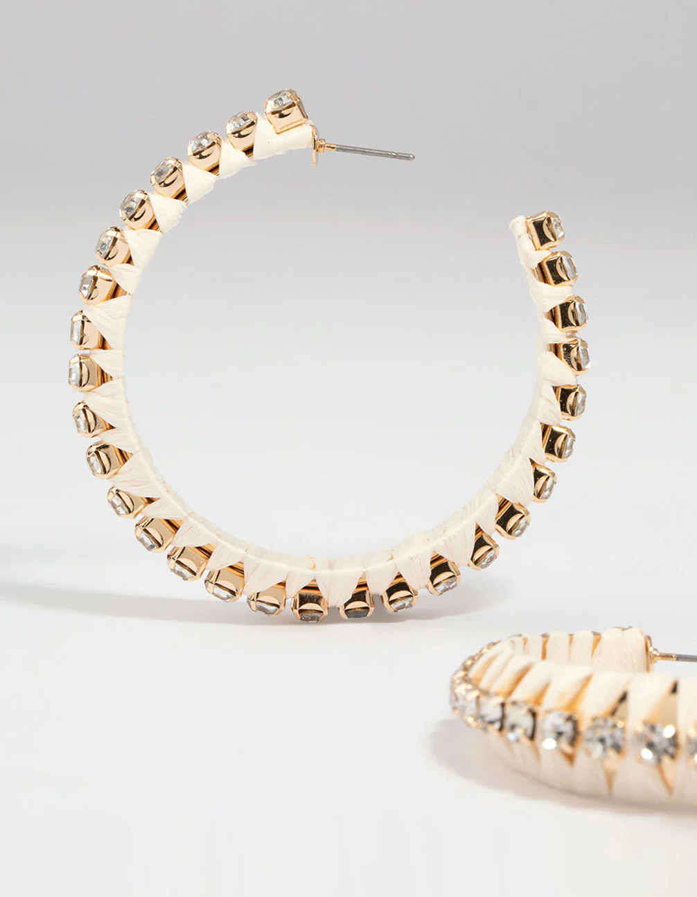 Gold Diamante Raffia Hoop Earrings - Image 4