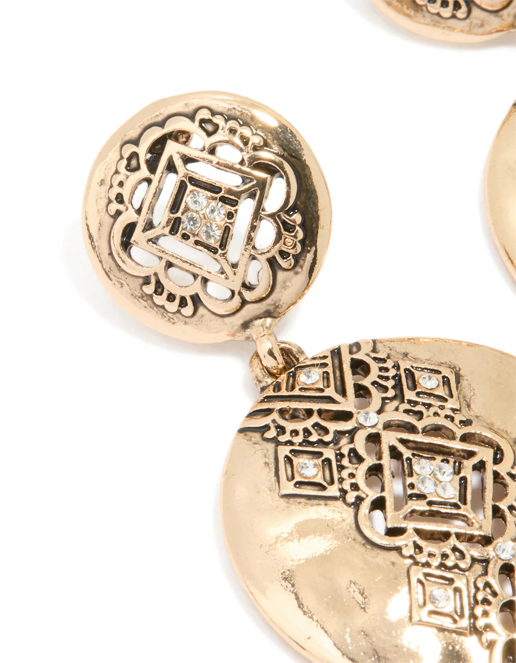 Gold Diamante Round Drop Earrings - Image 2