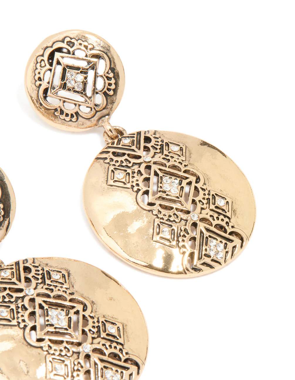 Gold Diamante Round Drop Earrings - Image 3