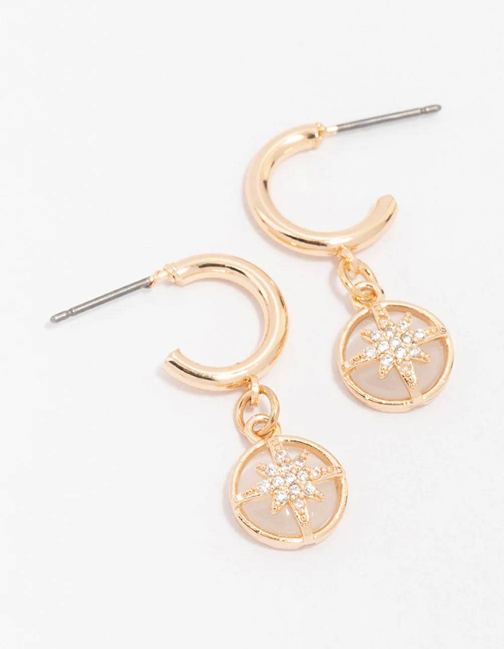 Gold Diamante Round Star Huggie Hoop Earrings