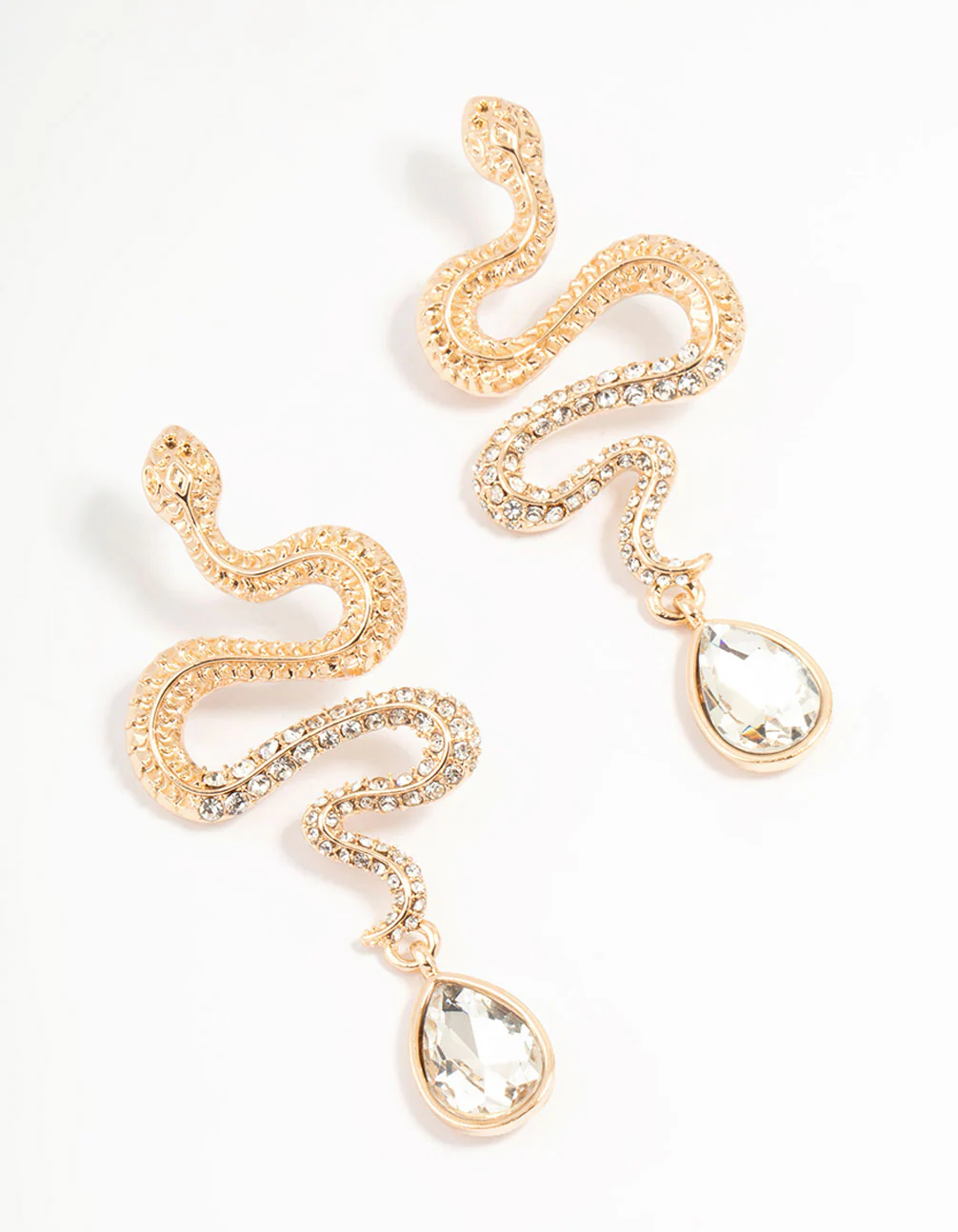 Gold Diamante Snake Drop Earrings