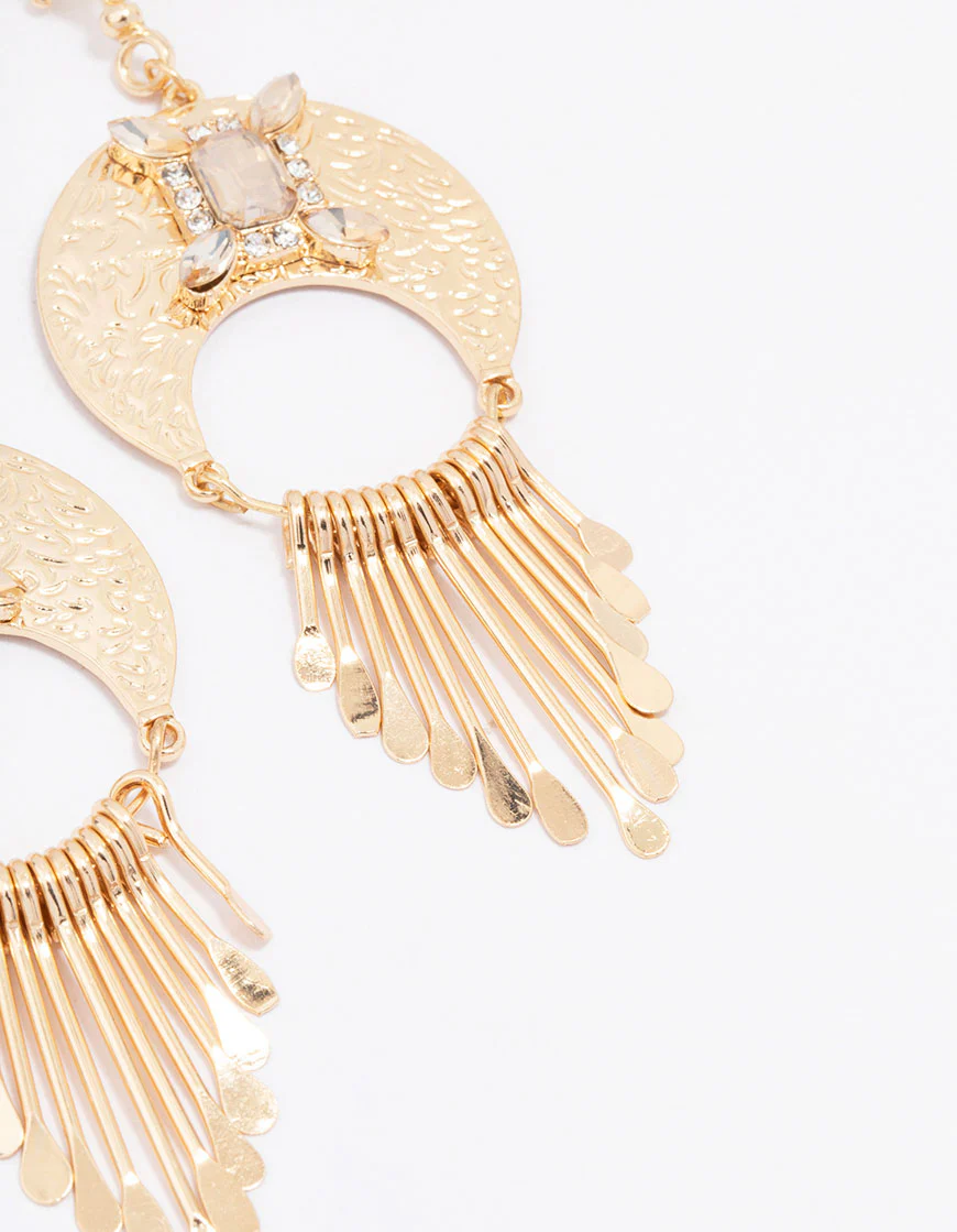 Gold Diamante Star Long Drop Earrings - Image 3