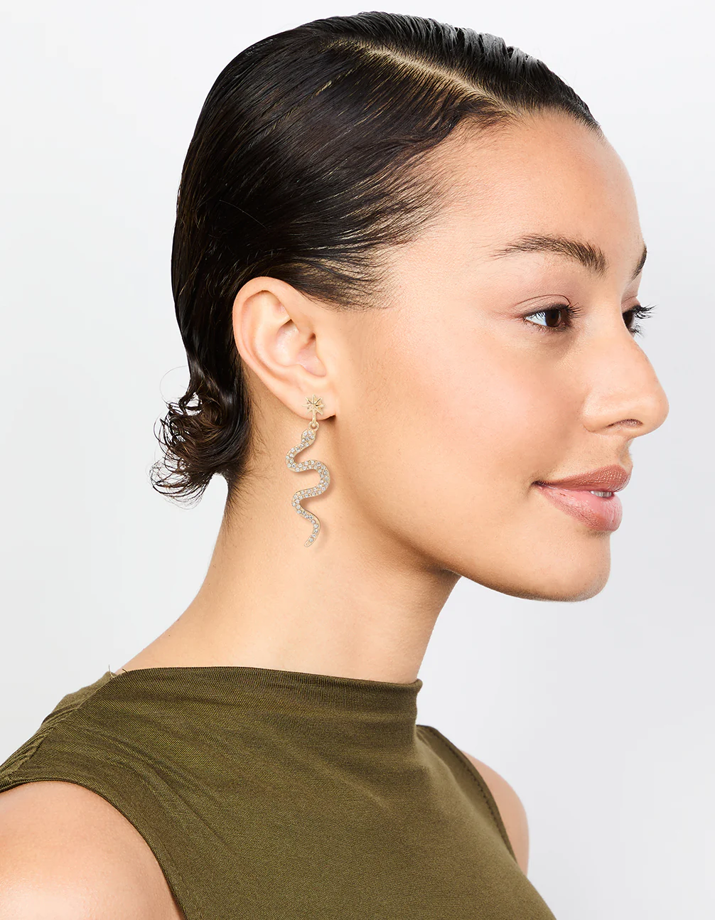 Gold Diamante Star & Snake Drop Earrings - Image 3
