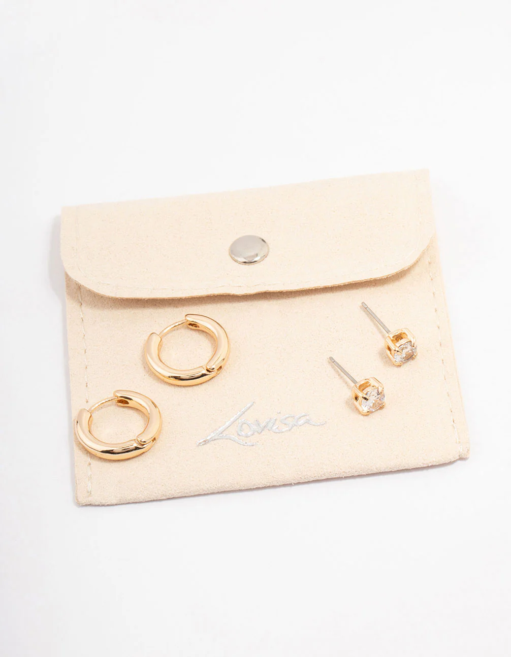 Gold Diamante Stud & Hoop Earring Pack - Image 2