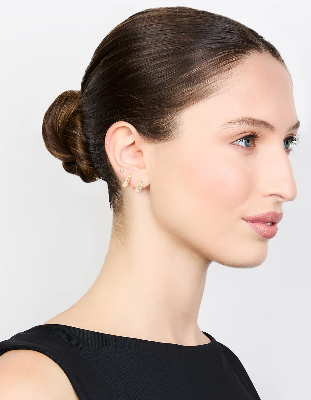 Gold Diamante Stud & Huggie Earrings 3-Pack - Image 3