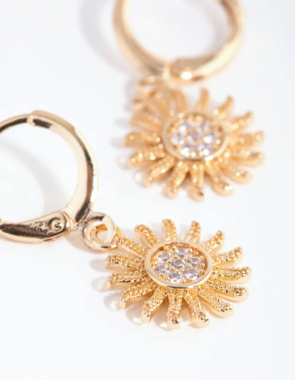 Gold Diamante Sun Huggie Earrings - Image 3