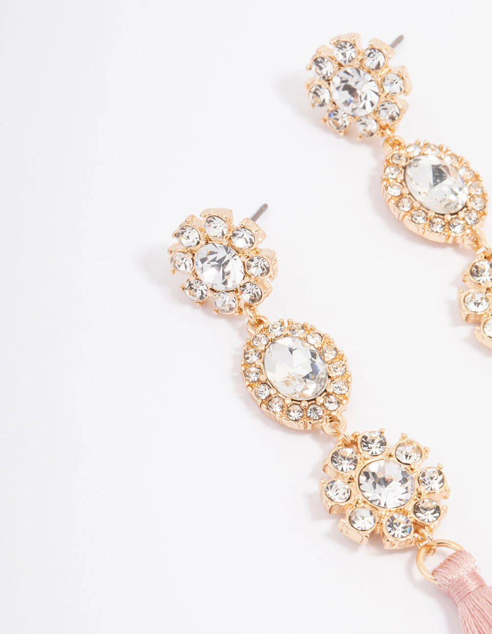Gold Diamante Tassel Drop Earrings - Image 2