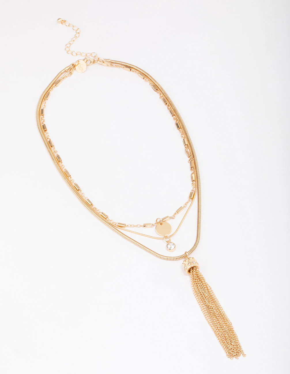 Gold Diamante & Tassel Trio Statement Necklace - Image 2