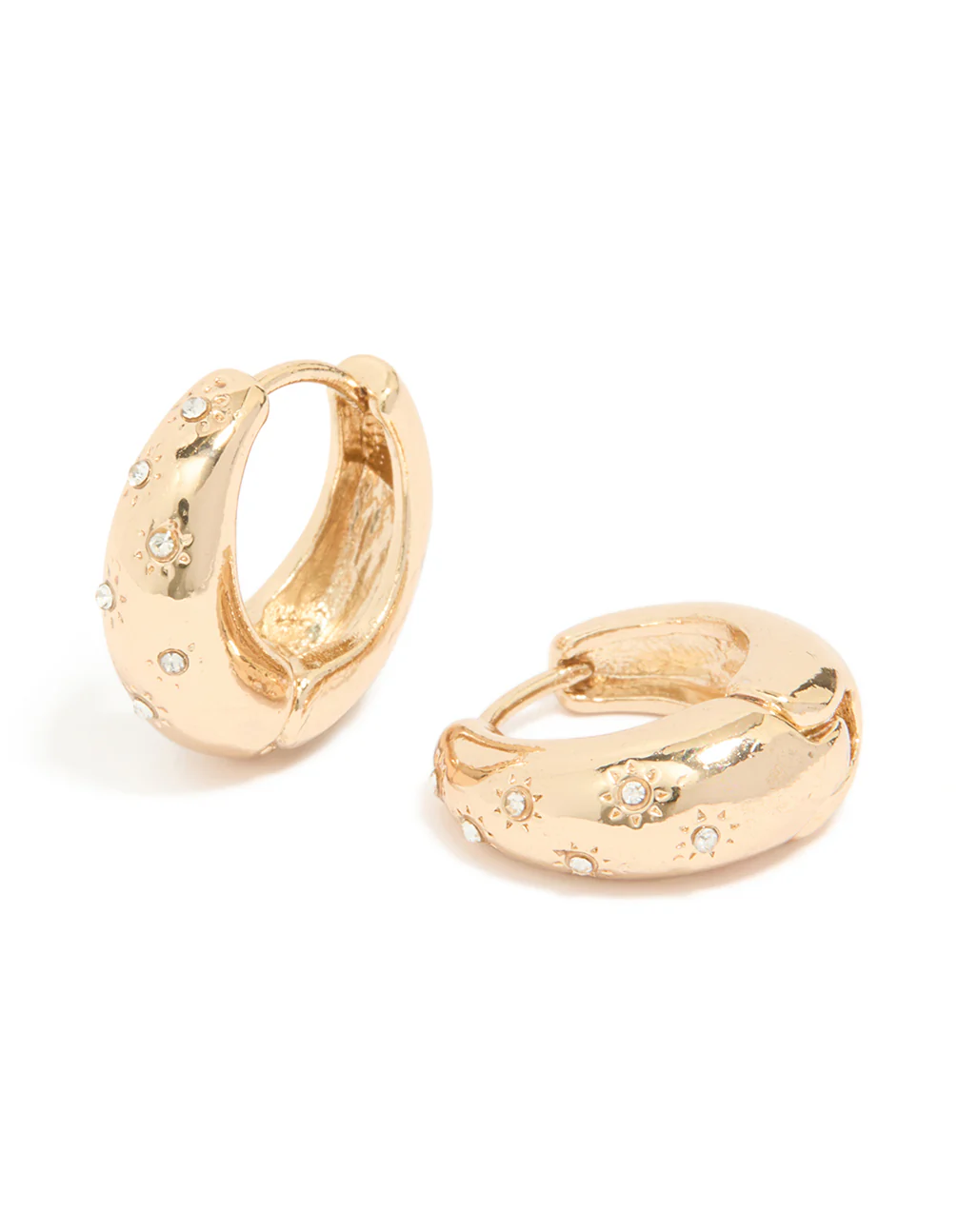 Gold Diamante Tear Drop Clicker Huggie Earrings - Image 2