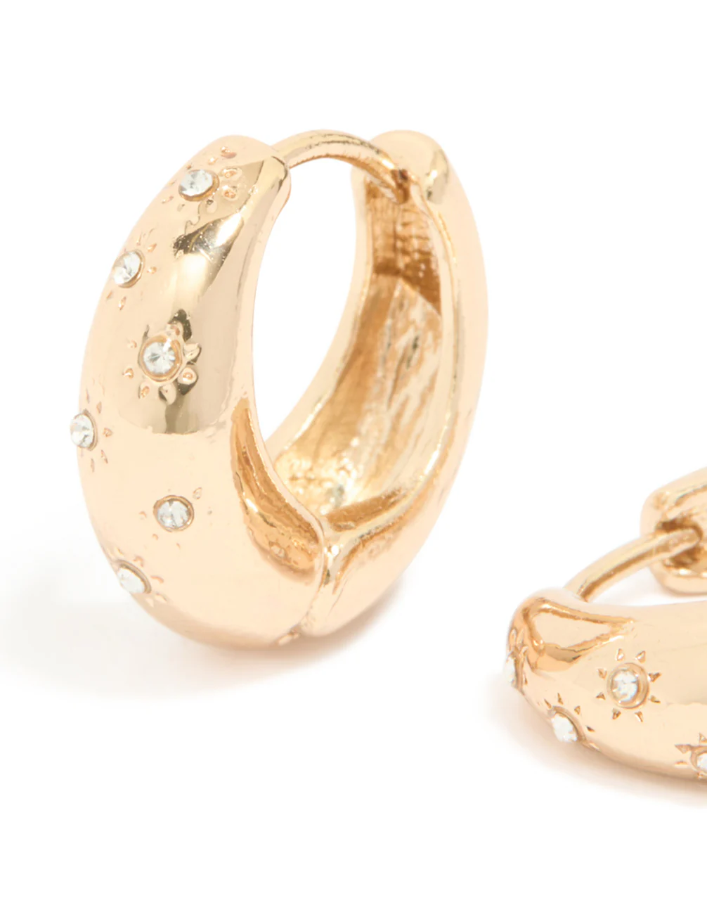 Gold Diamante Tear Drop Clicker Huggie Earrings - Image 4