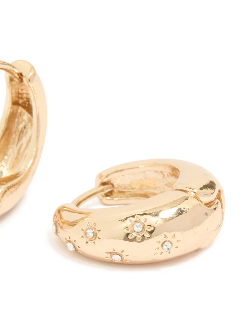 Gold Diamante Tear Drop Clicker Huggie Earrings - Image 5