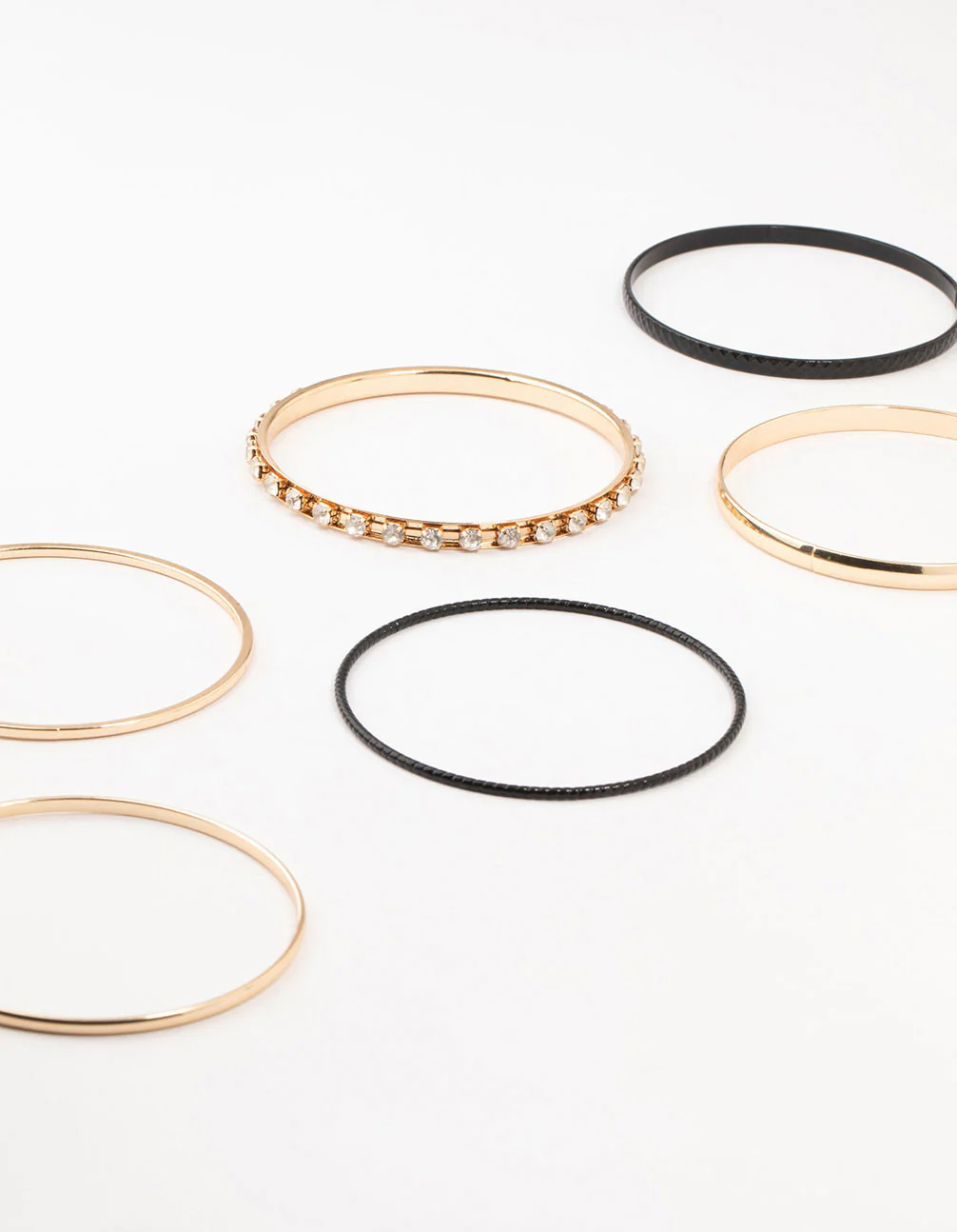 Gold Diamante Thin & Thick Bangles 9-Pack - Image 2