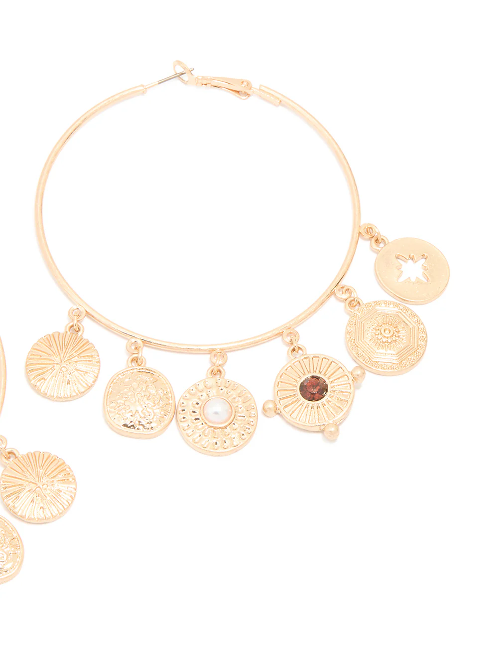 Gold Disc Charm Hoop Earrings - Image 3