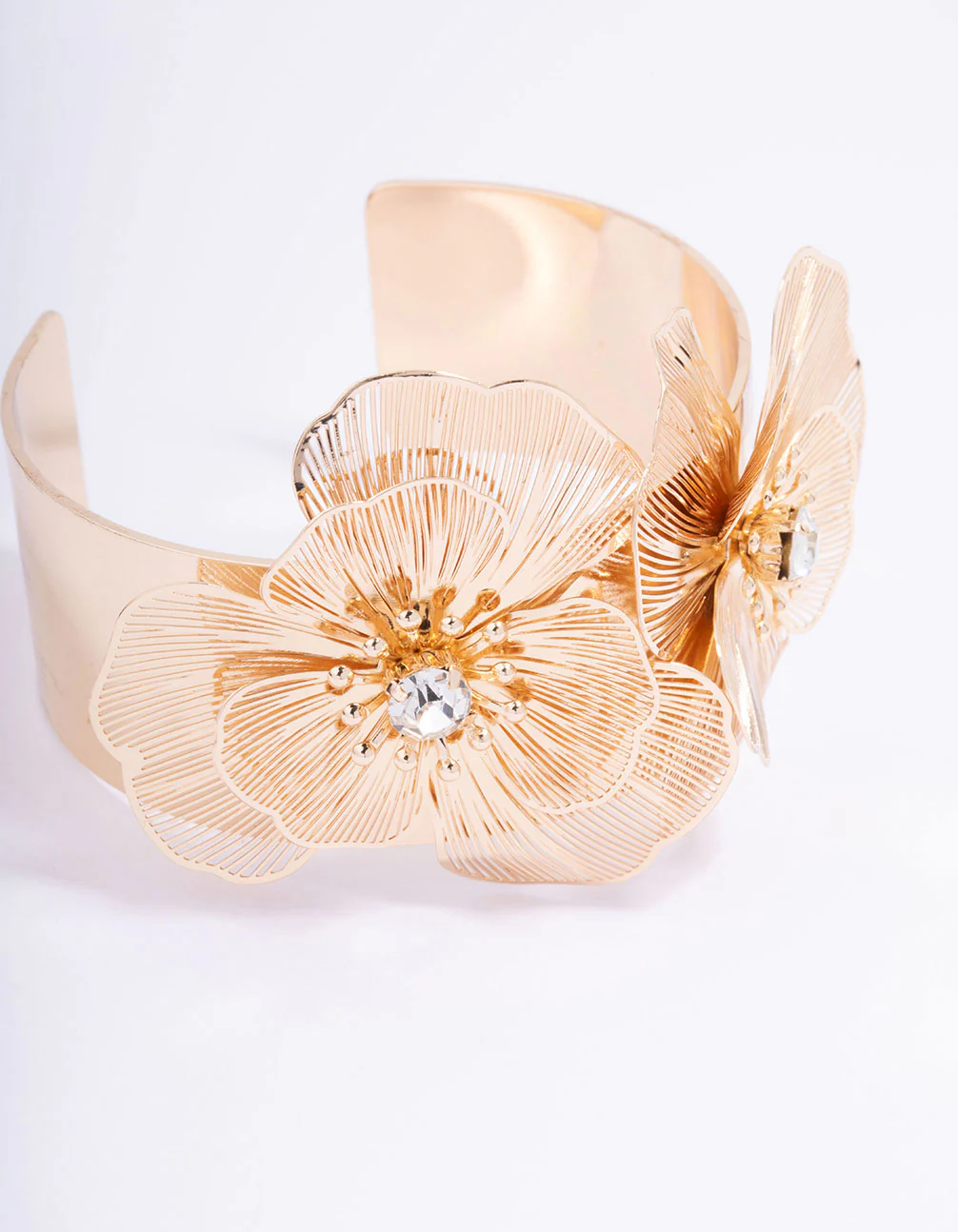 Gold Double Flower Wide Wrist Cuff - Image 2