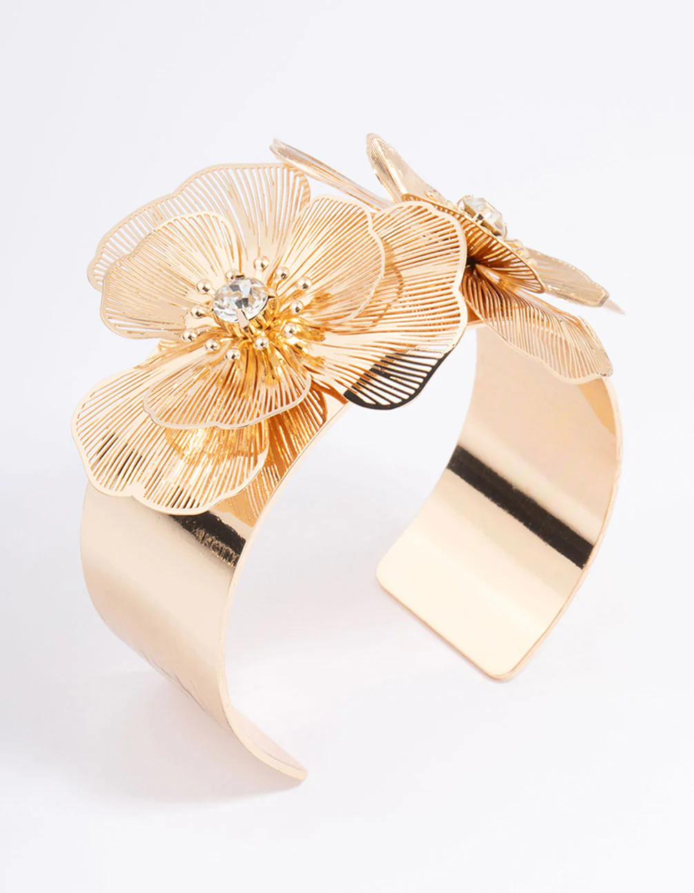 Gold Double Flower Wide Wrist Cuff - Image 3