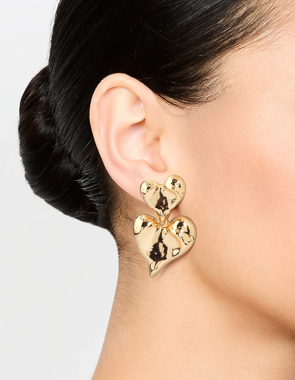 Gold Double Heart Drop Earrings - Image 2