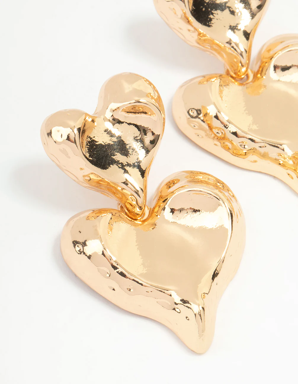 Gold Double Heart Drop Earrings - Image 4