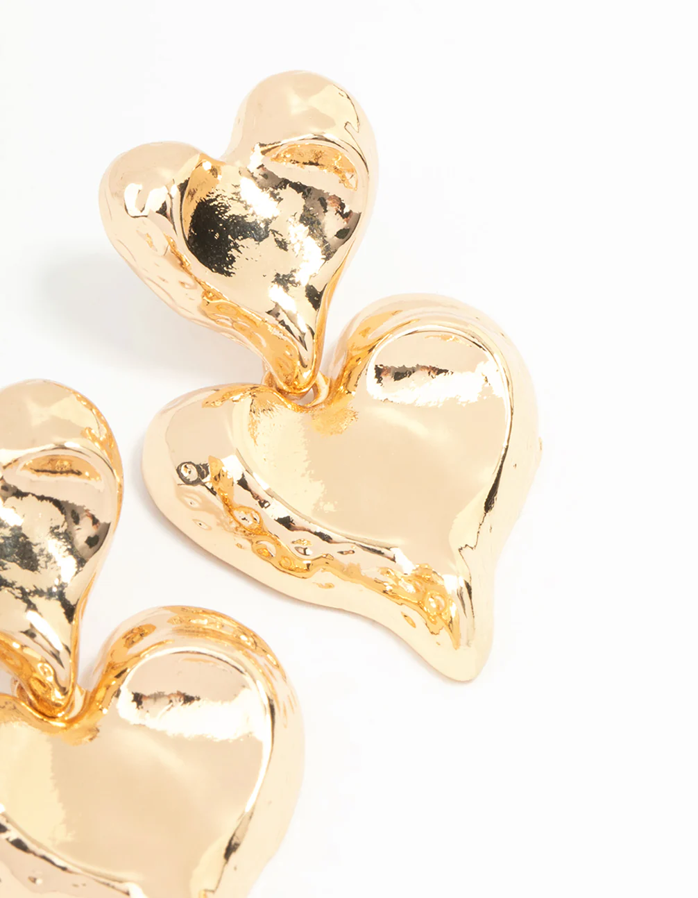 Gold Double Heart Drop Earrings - Image 5