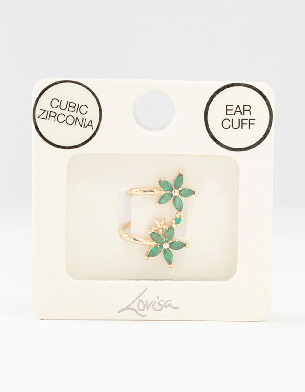 Gold Cubic Zirconia Double Large Flower Ear Cuff - Image 4