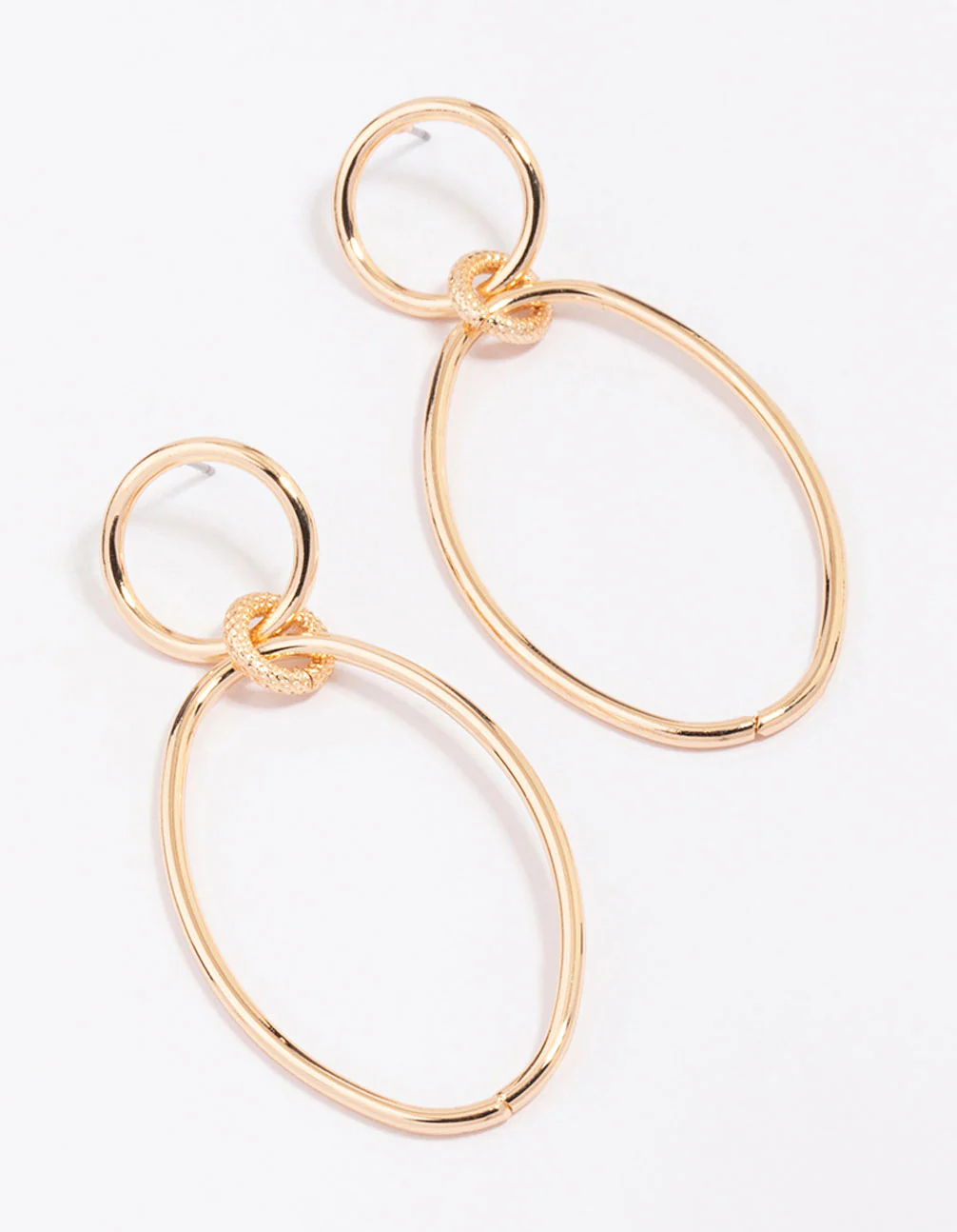 Gold Double Oval Simple Drop Earrings