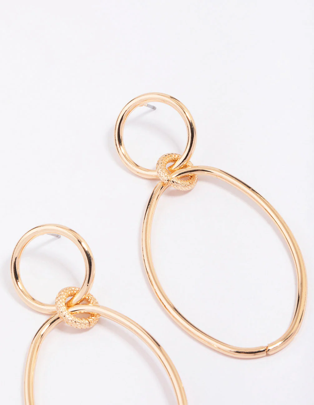Gold Double Oval Simple Drop Earrings - Image 3