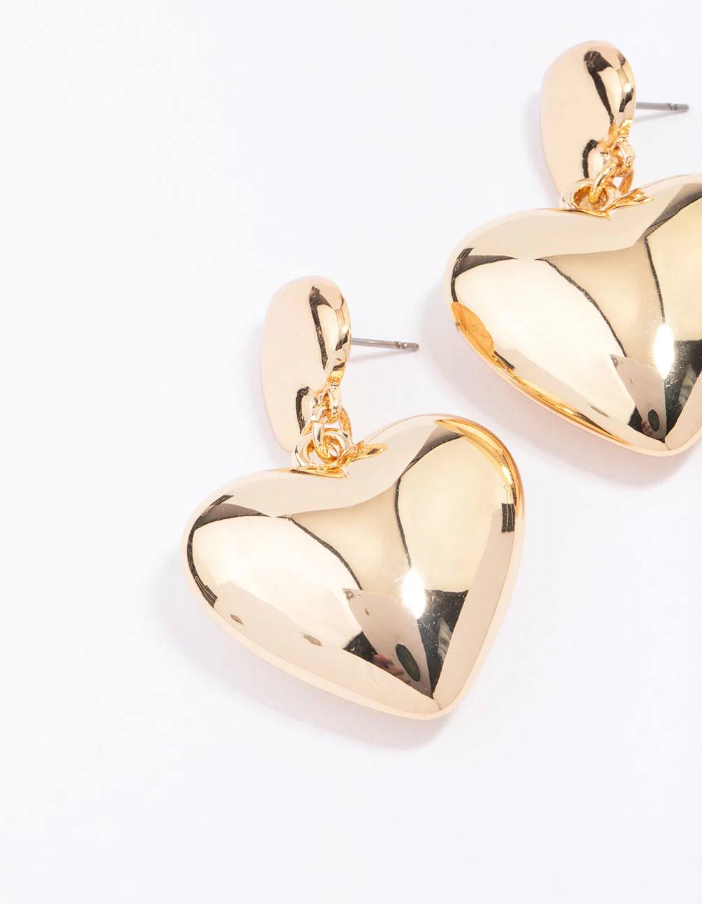 Gold Double Puffy Heart Drop Earrings - Image 2