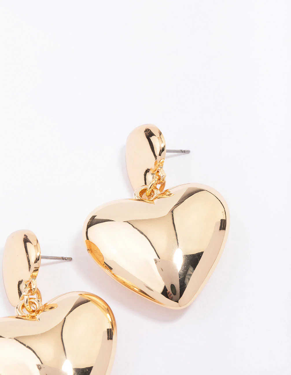 Gold Double Puffy Heart Drop Earrings - Image 3