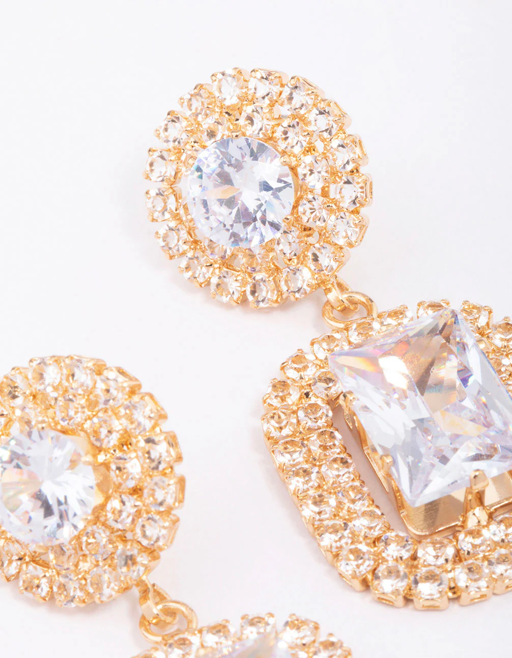 Gold Double Stone Statement Drop Earrings - Image 3