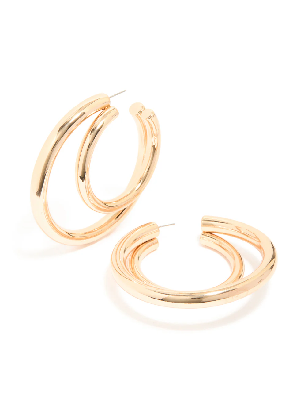 Gold Double Thick Statement Hoop Earrings - Image 2