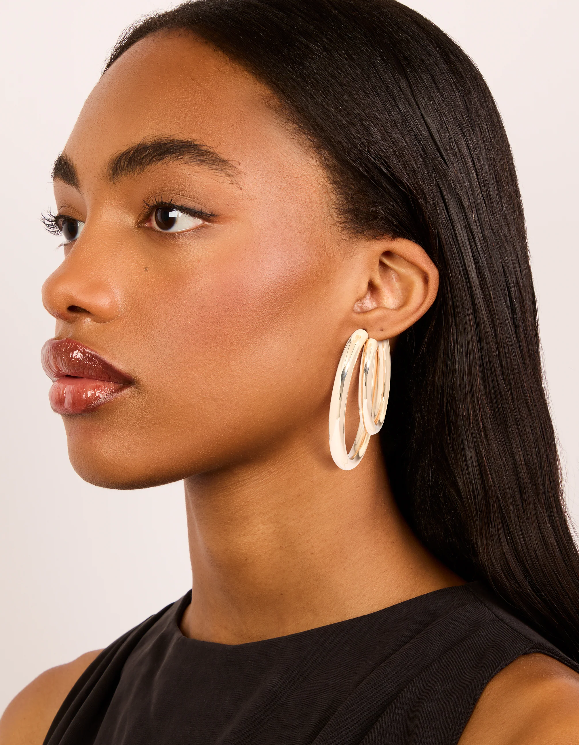 Gold Double Thick Statement Hoop Earrings - Image 3
